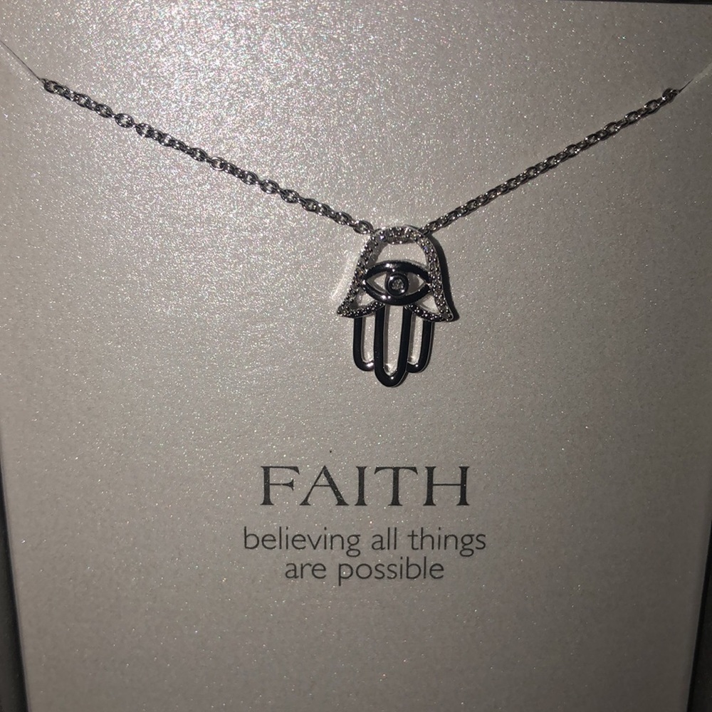 SS Diamond Accent FAITH Hamsa Hand necklace